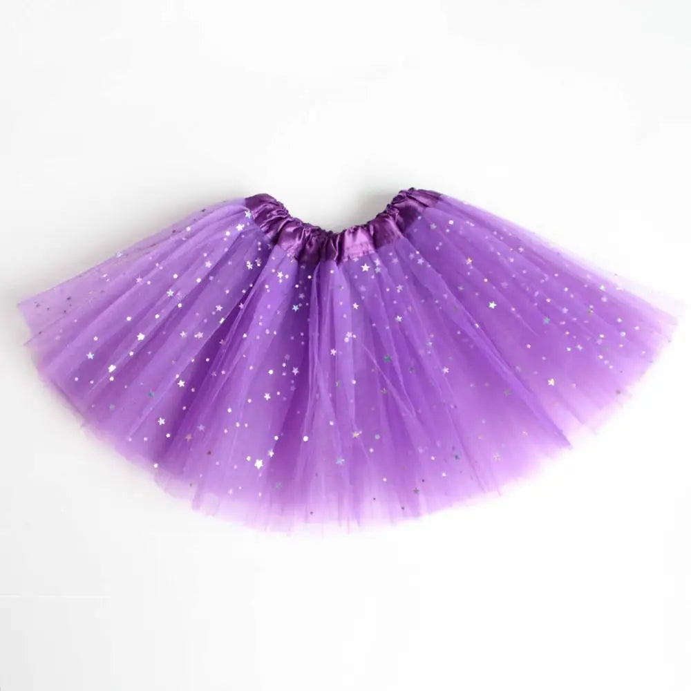 Kids Baby Star Glitter Dance Tutu Skirt For Girl Sequin 3 Layers Tulle Toddler Pettiskirt Children Chiffon 2-8T