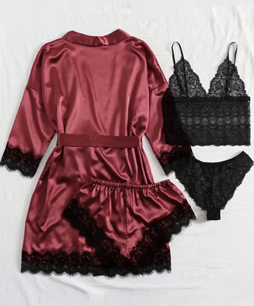 Women's Sexy Pajamas Nightgowns Lingerie Shorts 4-piece Lace Camisole Pajama Set Home Robe Nightgowns Leisure wear