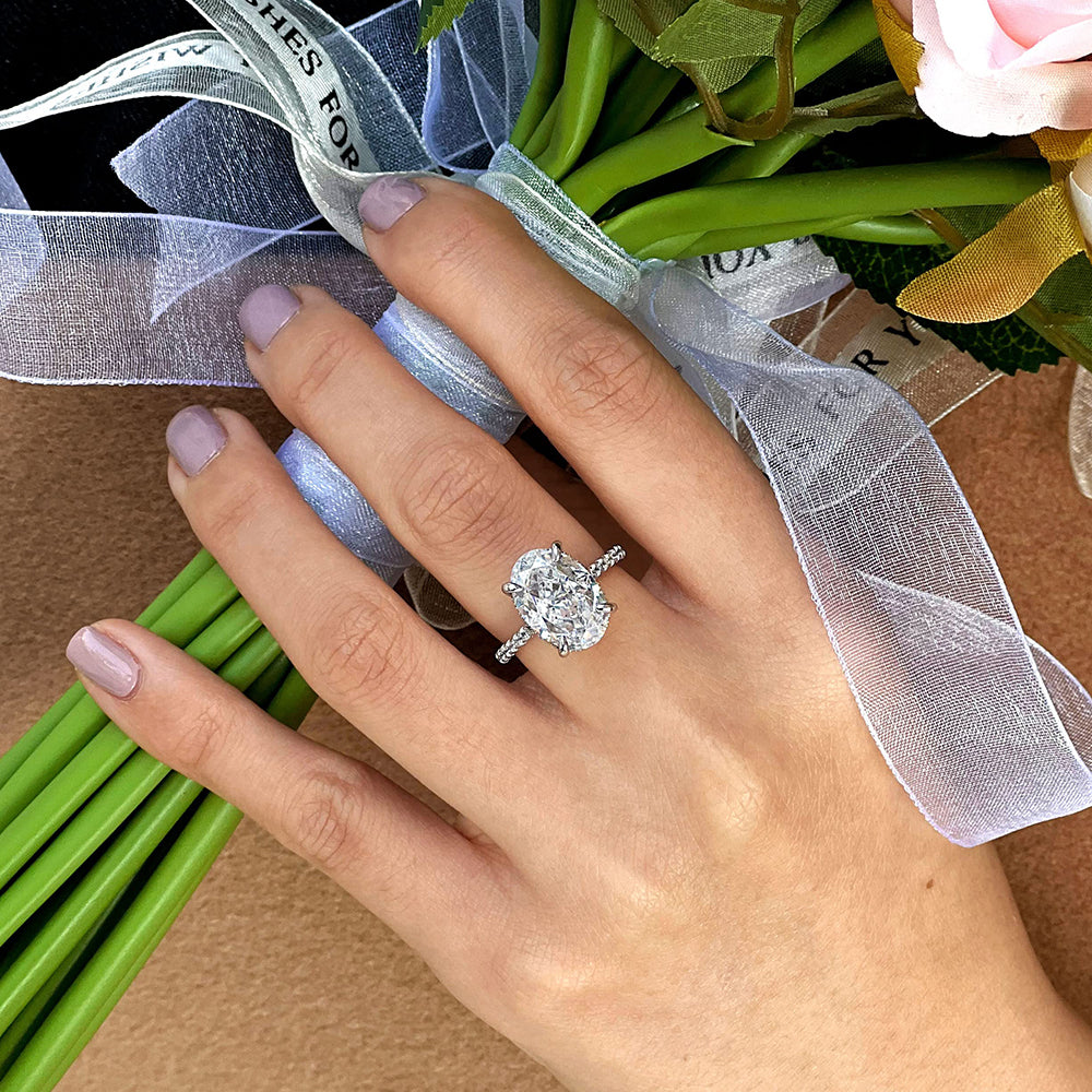 Oval Cut Full Moissanite Engagement Ring for Women  S925 Silver1/2/3/4Carat Hidden Halo Diamond Wedding Rings with Certificates