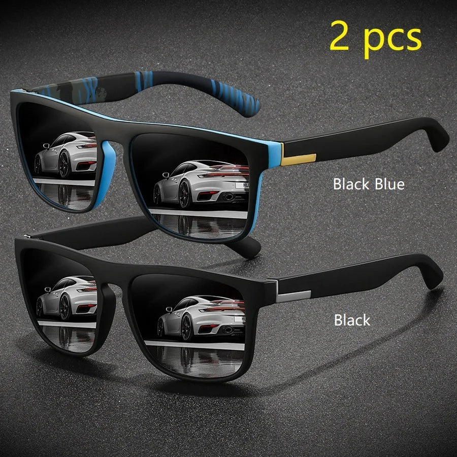 2 Pieces Fashion Vintage Square Sports Sunglasses Men Women Driving Fishing Brand Designer Sun Glasses Retro Man Eyewear UV400
