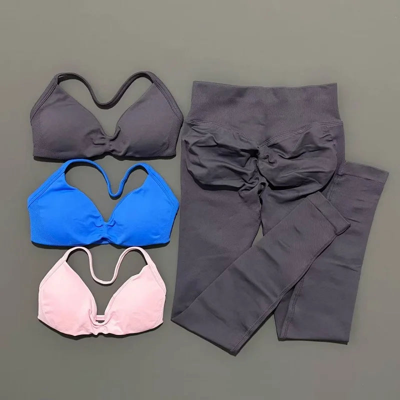 2 Piece Yoga Clothes Women Tracksuit Athletic Wear Pilates Fitness Suit Gym Workout Push Up Clothes Sports Bra Leggings Suit