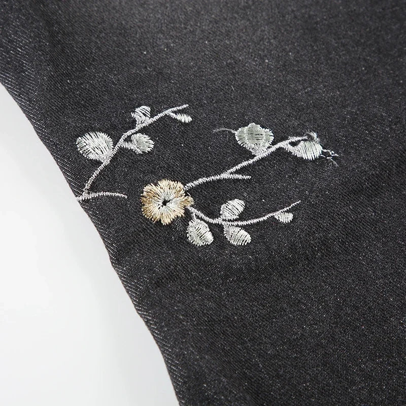 Weekeep Floral Embroidery Jeans Vintage 2000s Low Rise Flared Jeans Women Retro y2k Baggy Denim Pants High Street Basic Trousers