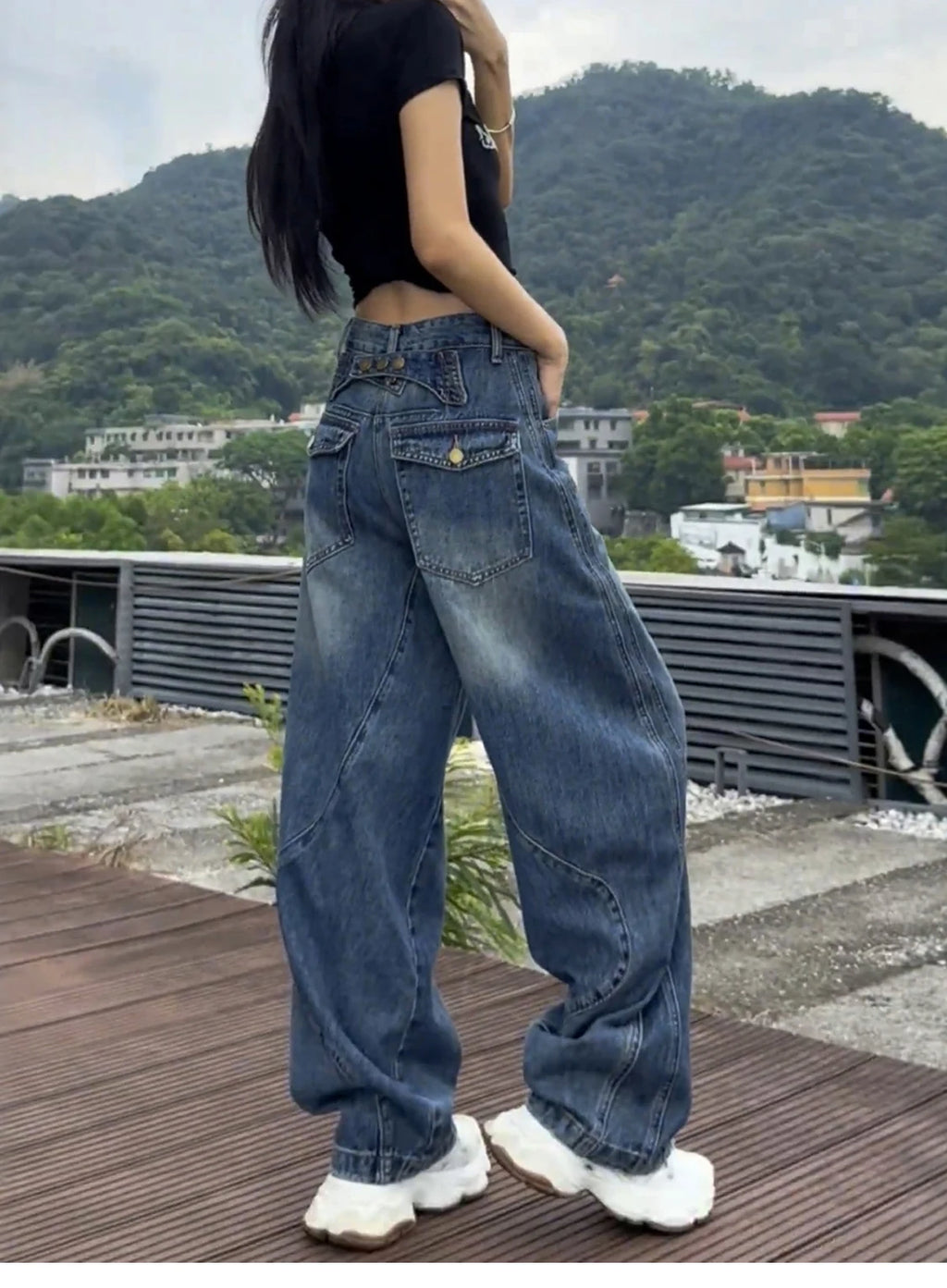 High Waist Wide Leg Jeans Women's Thin Denim Pants Loose Fit Straight Full Length Jeans plus Size Casual Sle