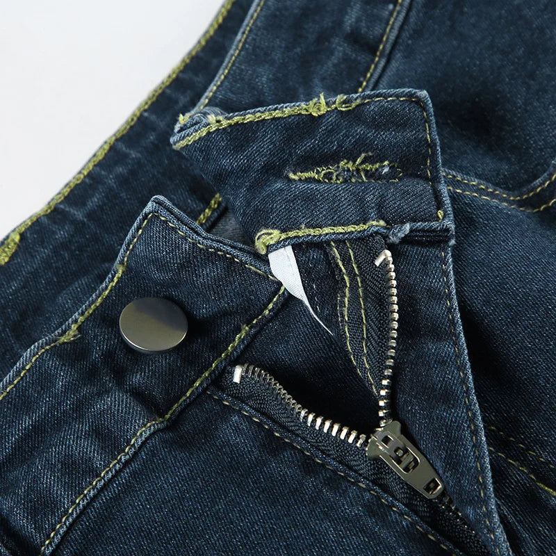 Retro Y2k Jeans Baggy Floral Embroidery Jeans Women Vintage 2000s Low Rise Flared Denim Pants High Street Basic Trousers