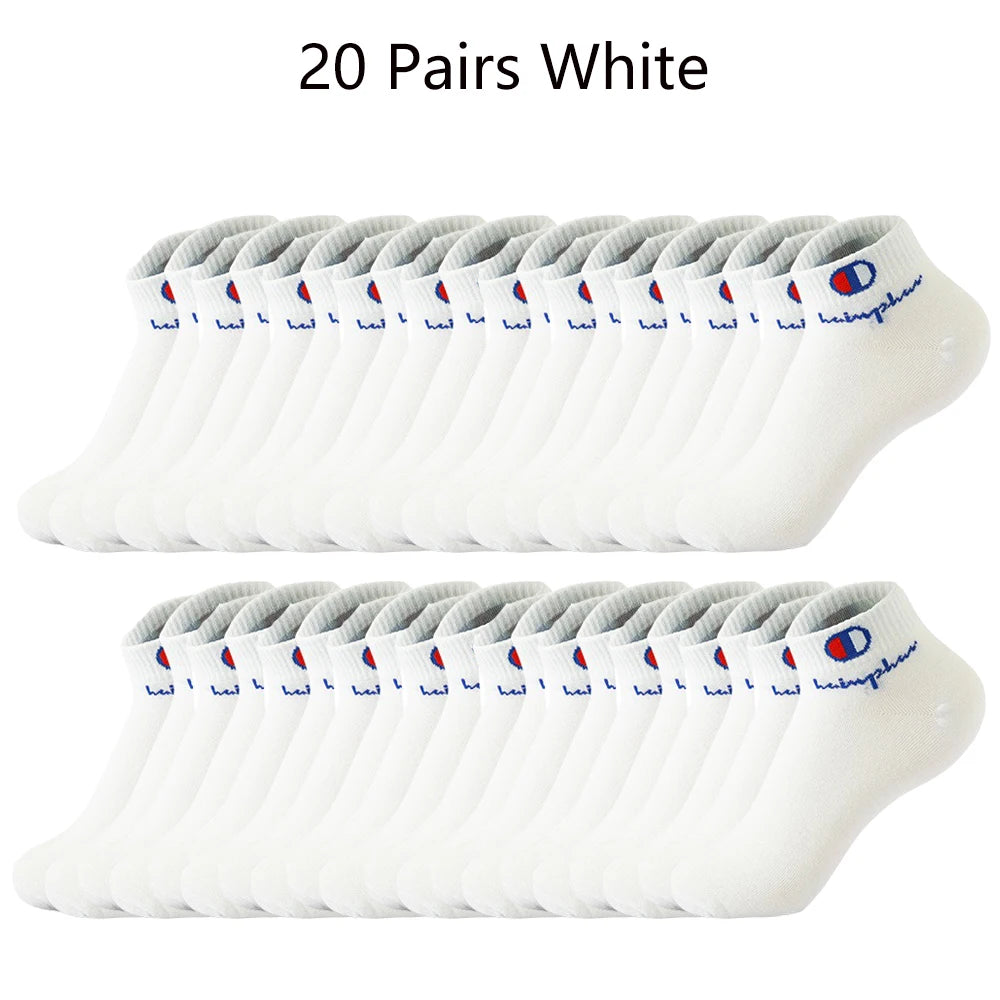 5/10/20 Pairs Men Ankle Socks Cotton Brand Classic Fashion Black White Socks Breathable Mesh Athletic Sports Socks for Summer