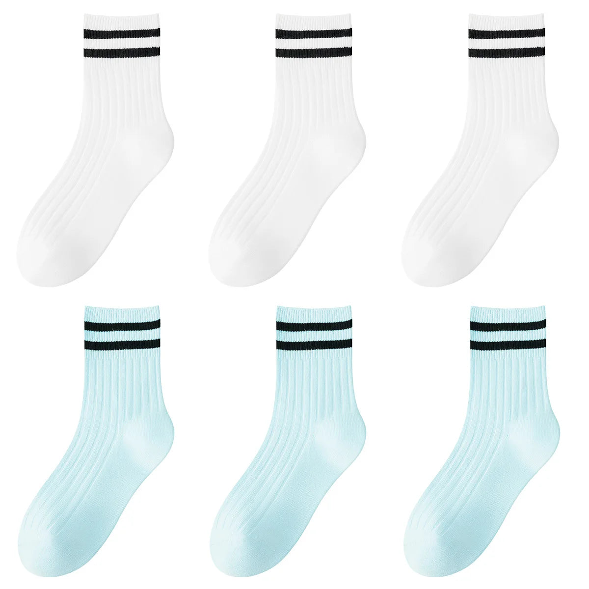 Kids Boys Girls Cotton Socks - Seamless Double Needle Ribbed 2-Stripe, Teens Students All Season School Home Sports Socks