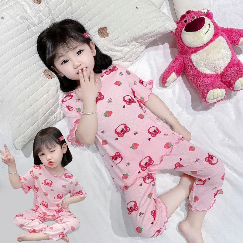 Baby Pajamas Sets Cotton Child Pajamas Toddler Summer Sleeveless Baby Nightwear Pyjamas Kids Cartoon Homewear Clothes