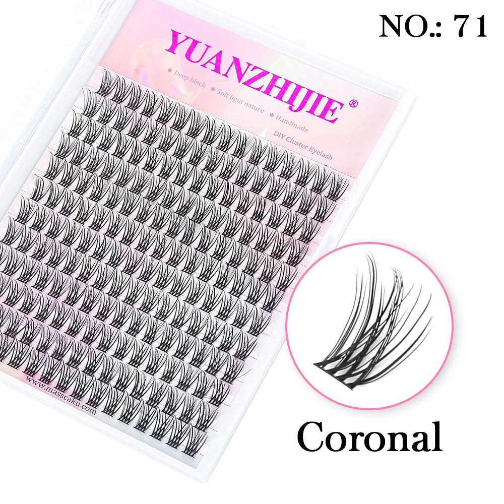YUANZHIJIE DIY Cluster Eyelash Extension 12lines Dovetail Segmented Lashes Natural Lighter Bundle Makeup Supplies