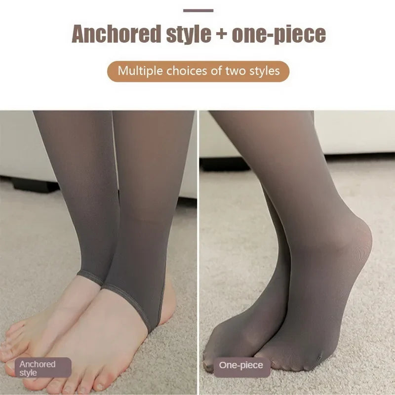 Warm Tights For Women Winter Fleece Leggings Thermal Stockings Woman Insulated Printed Pantyhose Skin Effect Sock Pants