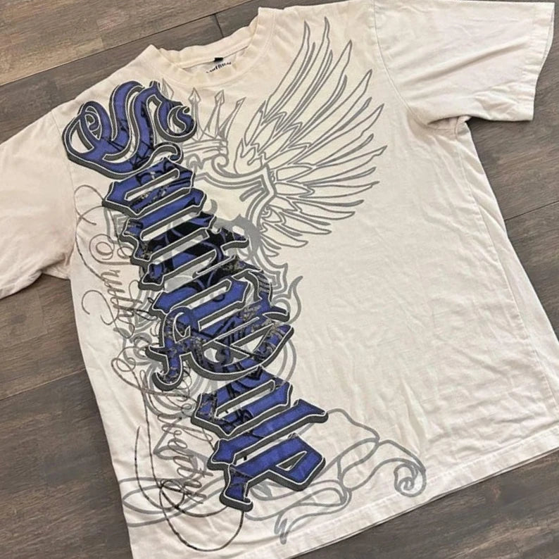 Hip Hop T-Shirt Streetwear Women Vintage Graphic American Style Fashion Baggy Pure Tops Leisure Couple Short Sleeves Clothing
