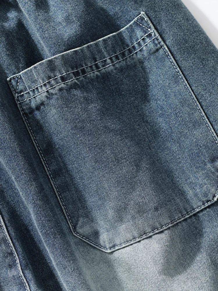 Summer Men's Straight Jeans Multi-Pockets Wide Leg Denim Cargo Pants 8XL 7XL 6XL Big Size Lightweight Baggy Jeans Trousers