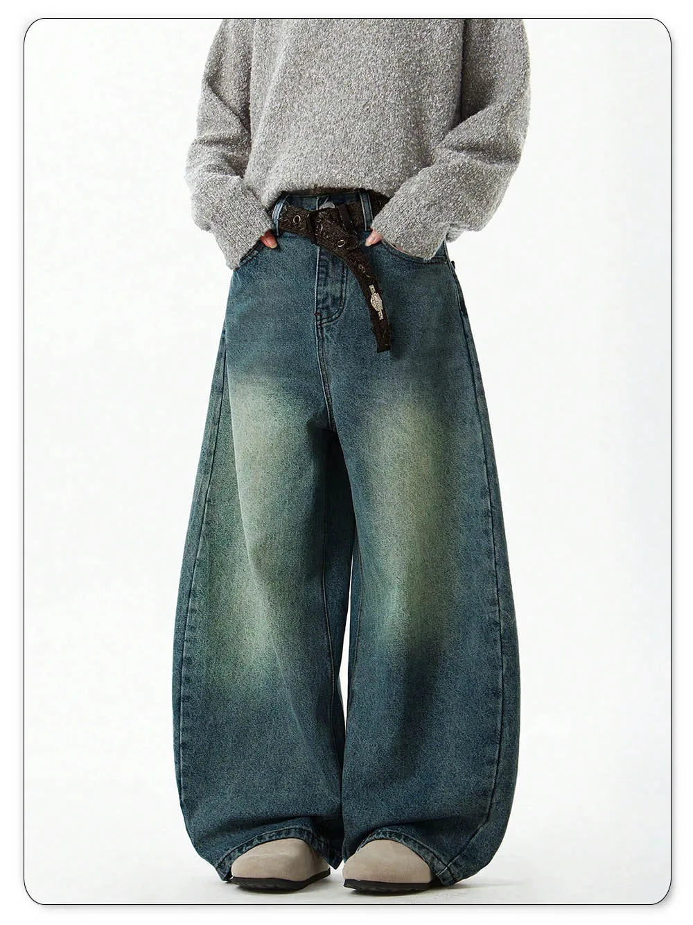 Men's Wear Blue Wide-Leg Denim Pants Baggy Jeans Vintage Three-Dimensional Cut Curved Knife Jeans Loose Fit Summer New Trend