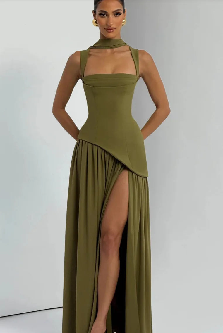 Mingmingxi Women's Lace Up Maxi Dress Sleeveless Adjustable Spaghetti Straps Party Dress with Scarf Summer Vacation Outfit