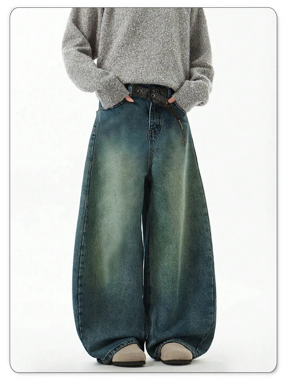 Men's Wear Blue Wide-Leg Denim Pants Baggy Jeans Vintage Three-Dimensional Cut Curved Knife Jeans Loose Fit Summer New Trend