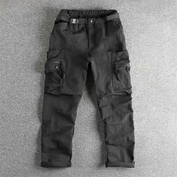2025 New Japanese Loose Straight Outdoor Paratrooper Assault Pants Men's Functional Pocket Casual Trouser with Belt for Cityboy