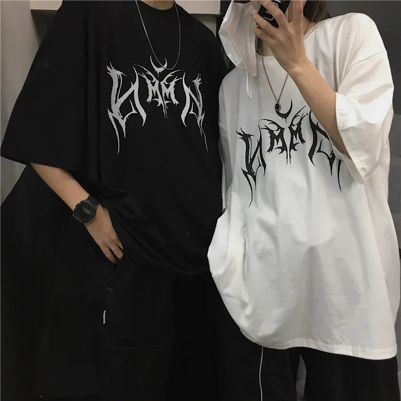 Y2K Women's T-shirt Hip-Hop Loose Punk Letter Printing Women Harajuku Oversize Short-sleeve Tops Y2K Clothing Vintage T Shirt