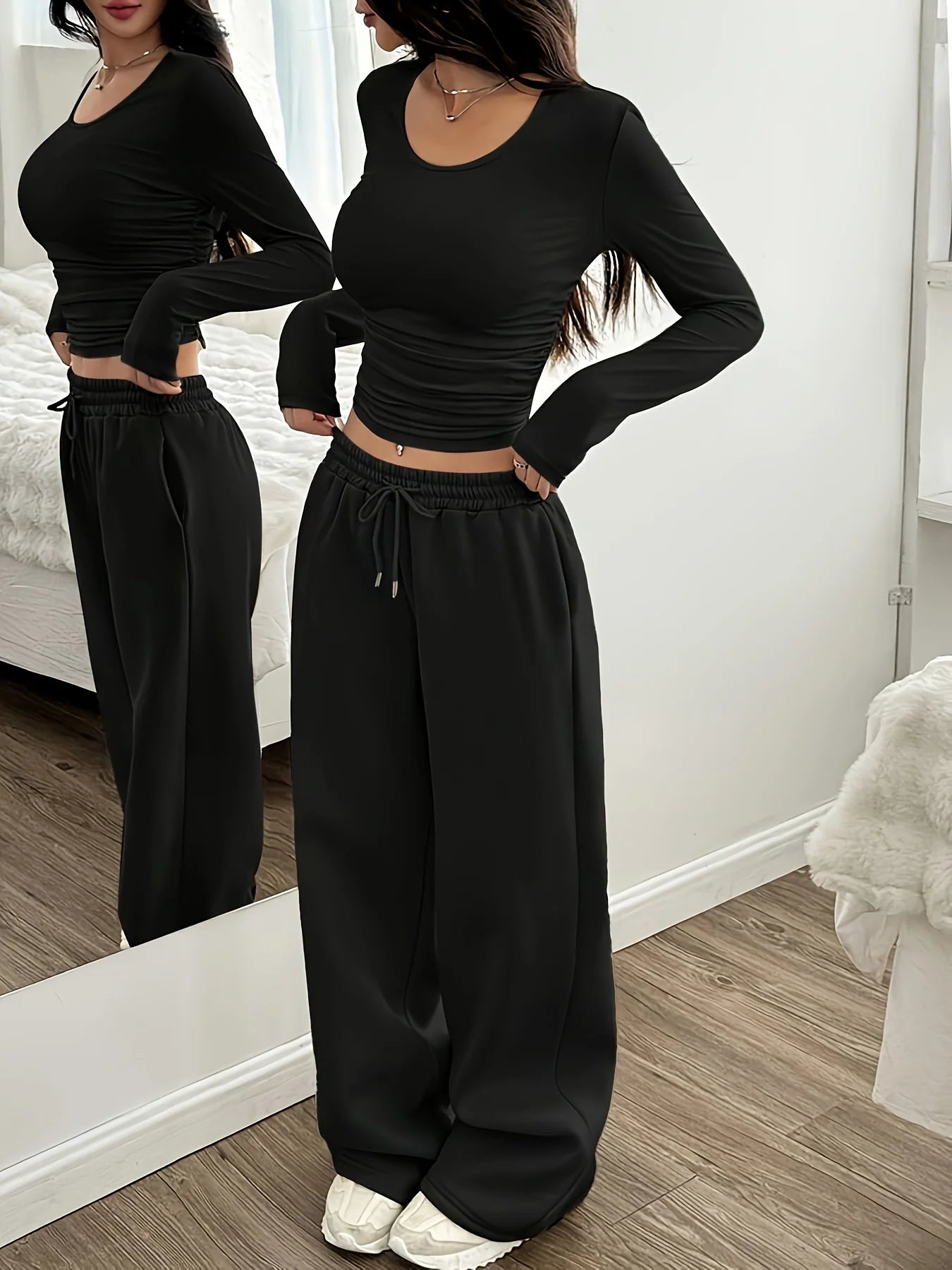 Women Jogger Cotton Pants Casual Drawstring Loose Unisex Wide Leg Straight Pants Sweatpants Spring Autumn Baggy Gym Track Pants
