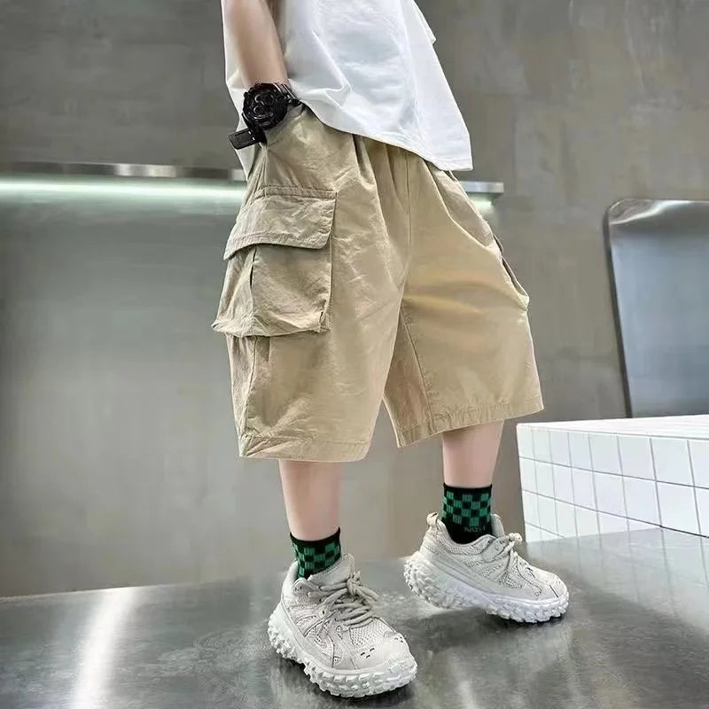 3-14 Years New Fashion Summer Boys Shorts Cotton Big Pocket Half Trousers For Kids Children Outdoor Sport Pants