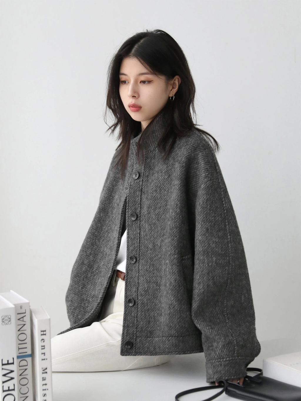 CHIC VEN Women Short Woolen Coat New Stand Up Twill Texture Single Breasted Ladies Jacket Retro Woman Outwear Autumn Winter 2025