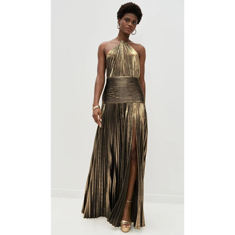 Luxurious Women Corset Party Cocktail Dress Sexy Off Shoulder Halter Folds Slit Guest Celebrity Long Dress Celebrity Prom Gown
