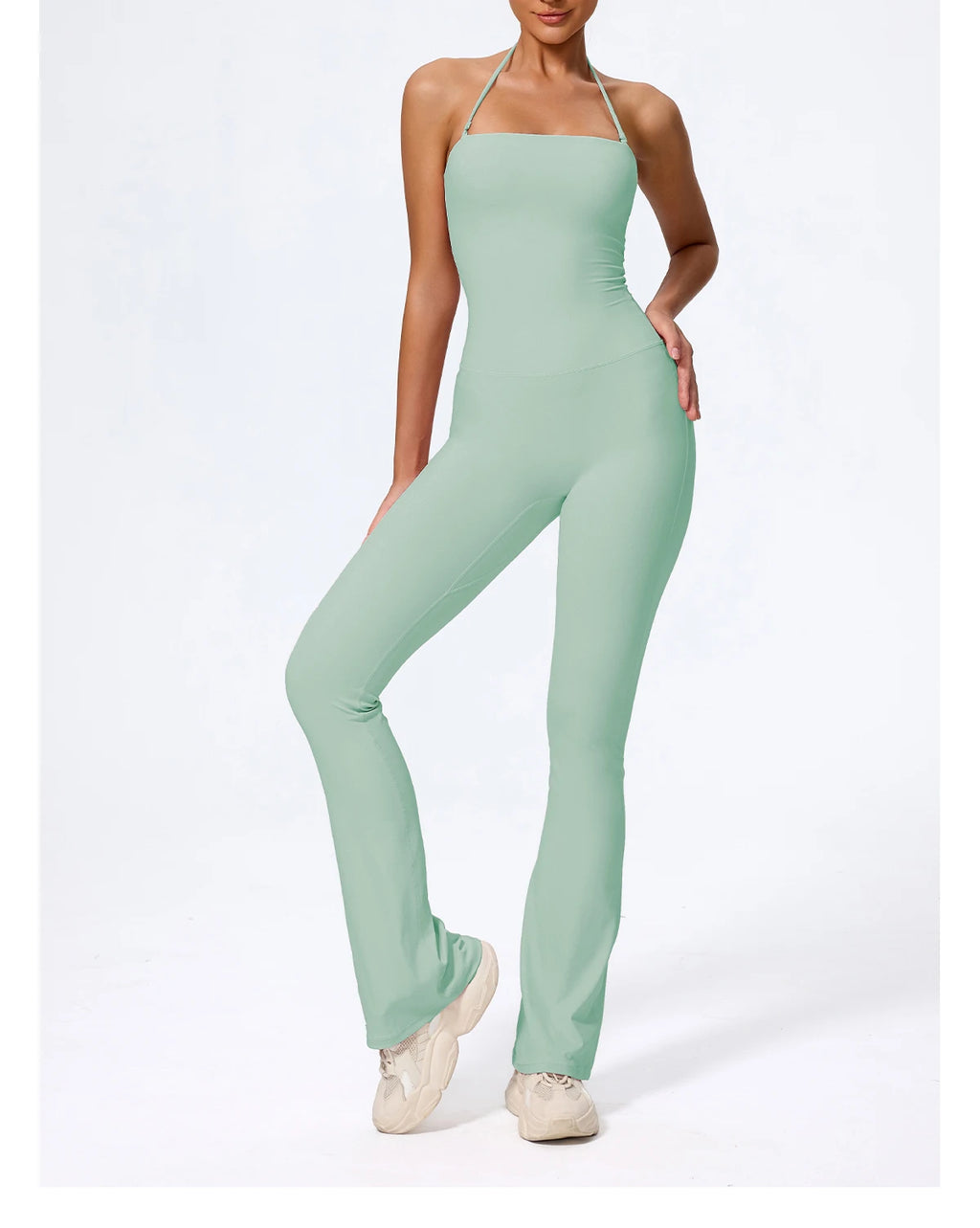 New Summer Women Sleeveless Yoga Jumpsuit Female Gym Flared Overalls Neck-hanging Backless Sportswear Sport Outfit For Woman