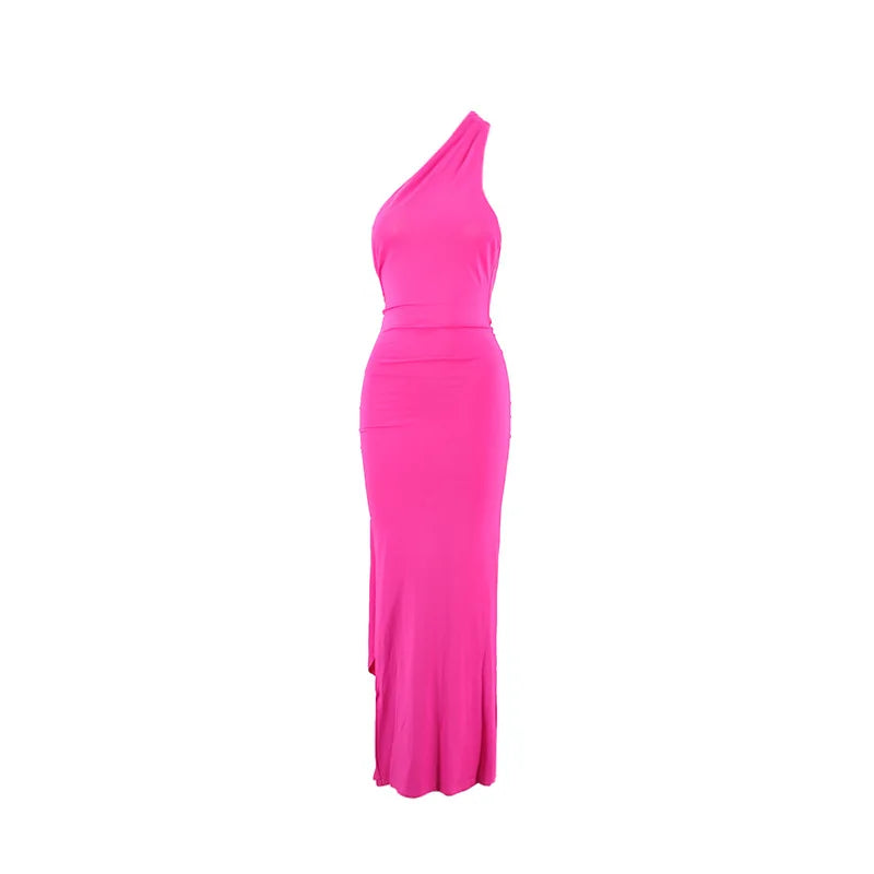 Women's One-Shoulder Sleeveless Maxi Dress Adjustable Scarf Loop Ruched Backless Bodycon Festival Party Outfit Elegant Long Gown