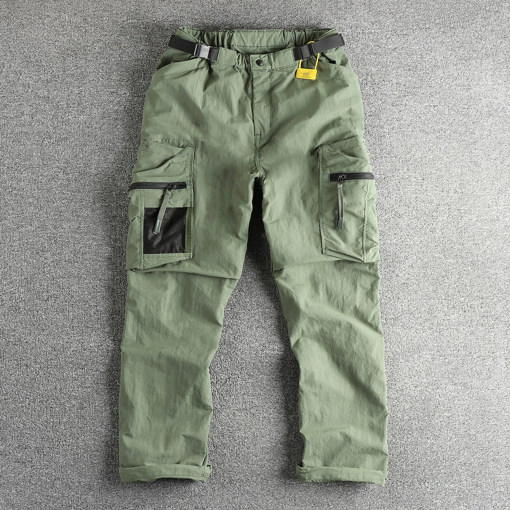 2025 New Japanese Loose Straight Outdoor Paratrooper Assault Pants Men's Functional Pocket Casual Trouser with Belt for Cityboy
