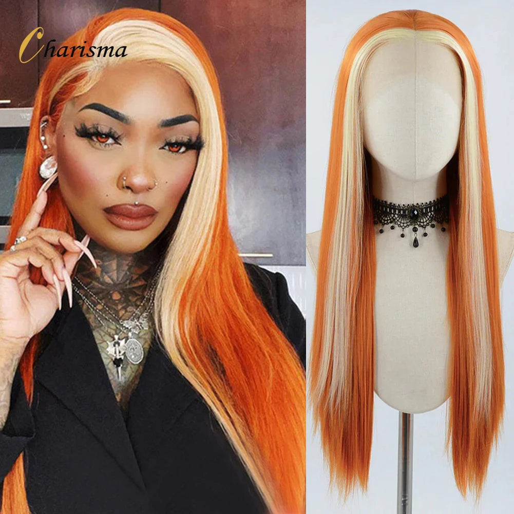 Charisma Synthetic Lace Front Wig Long Silky Straight Hair Heat Resistant Hair Synthetic Wigs For Women Ginger Blonde Wig