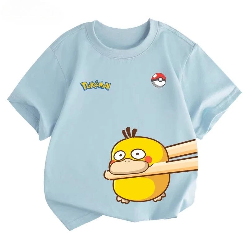 Potdemiel Summer New Pikachu Print Children's Pure Cotton T-Shirt, Boys and Girls, Comfortable and Breathable Children's T-Shirt