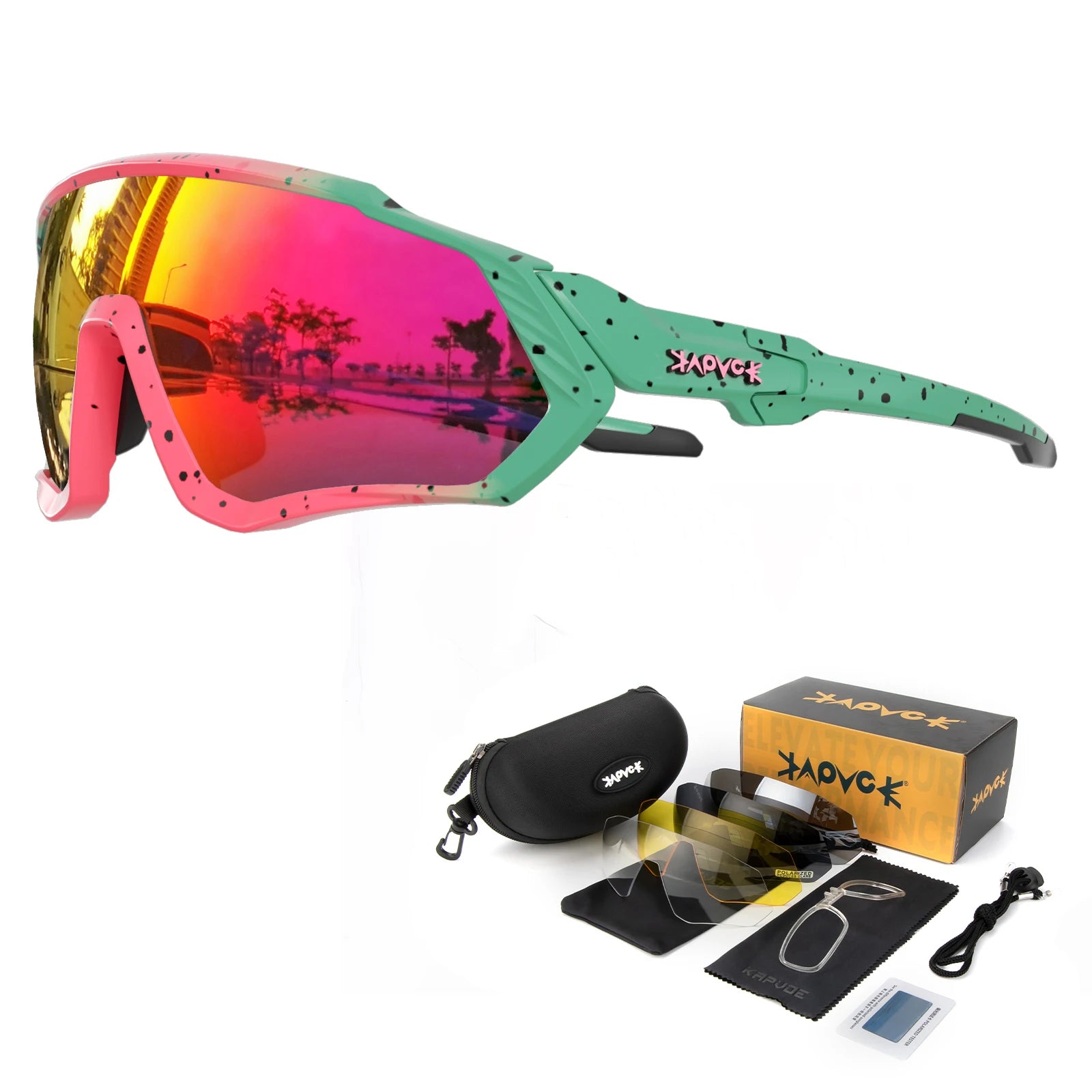 KAPVOE Polarised Cycling Glasses Outdoor Bicycle UV400 Goggles 5 Interchangeable Lenses Unisex Sports Sunglasses for Men Women