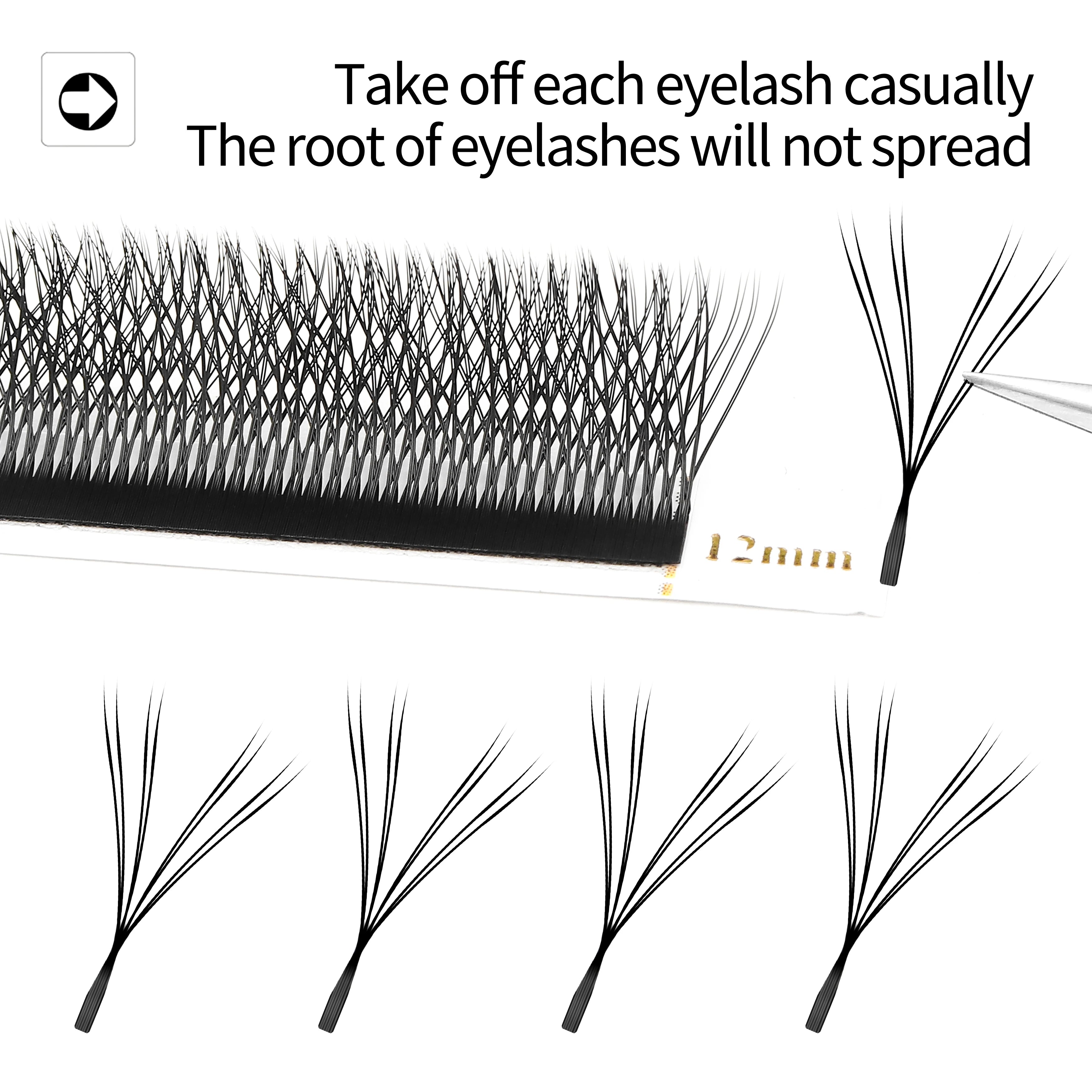 XIUSUZAKI 3D W Shaped Black Brown Eyelashes Extensions 3 Tips False Lashes Natural Soft Premade Volume Fans Individual Lashes