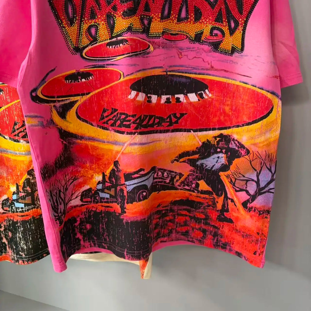 2026 New Fashion Streetwear Shinning Diamond Baggy Tshirts for Men and Women Short Sleeve Rhinestone Cotton Top Tees Oversized