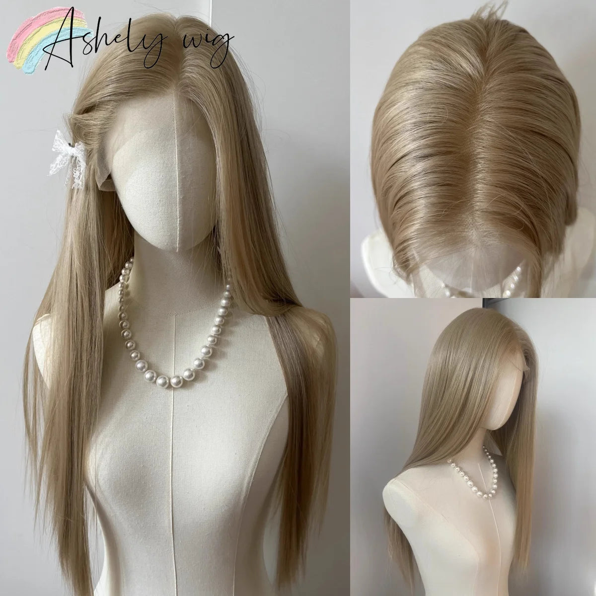 Ashely Platinum Blonde Wig 26inch 13x4 Lace Front Wig Long Straight Synthetic Lace Wigs High temperature Fibers for Cosplay