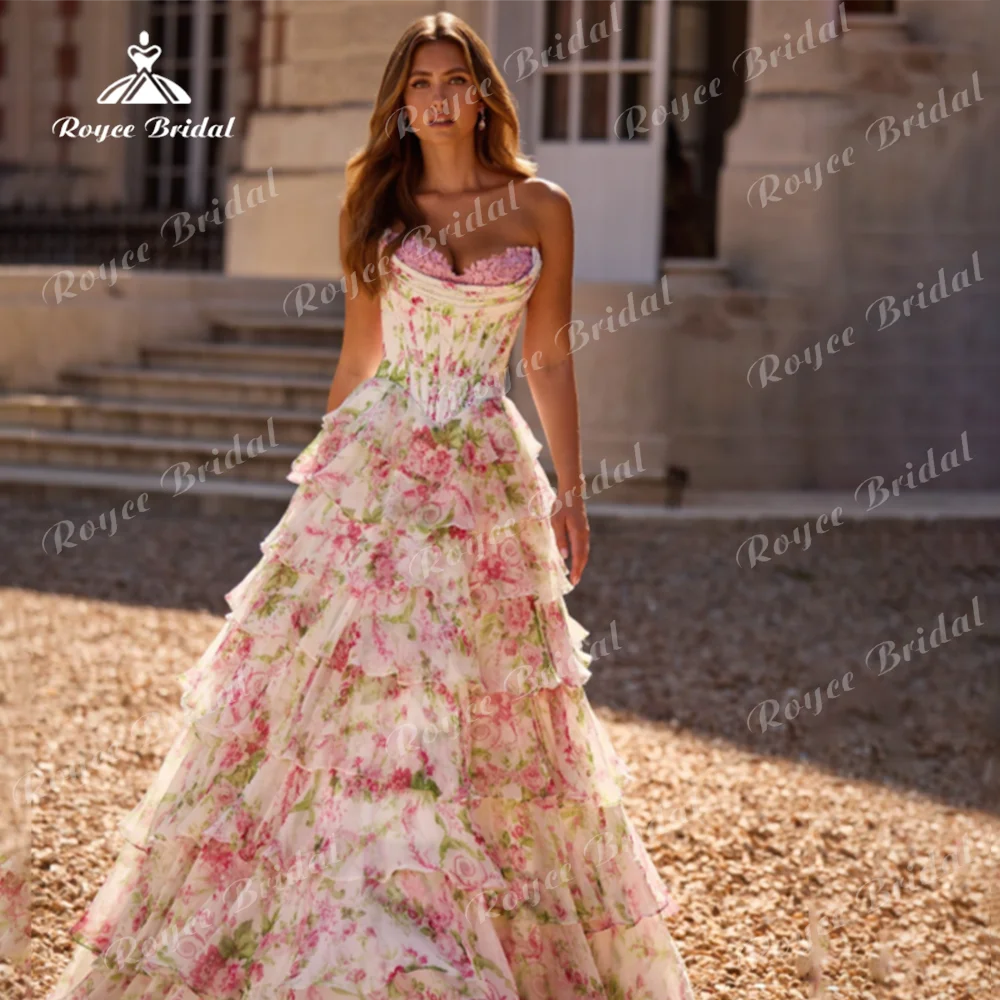 Pastrol Straples A Line Prom Dress 2026 Ruffles Slit Embellished Bodice Floral Tiered Gown Customized  فساتين سهرا