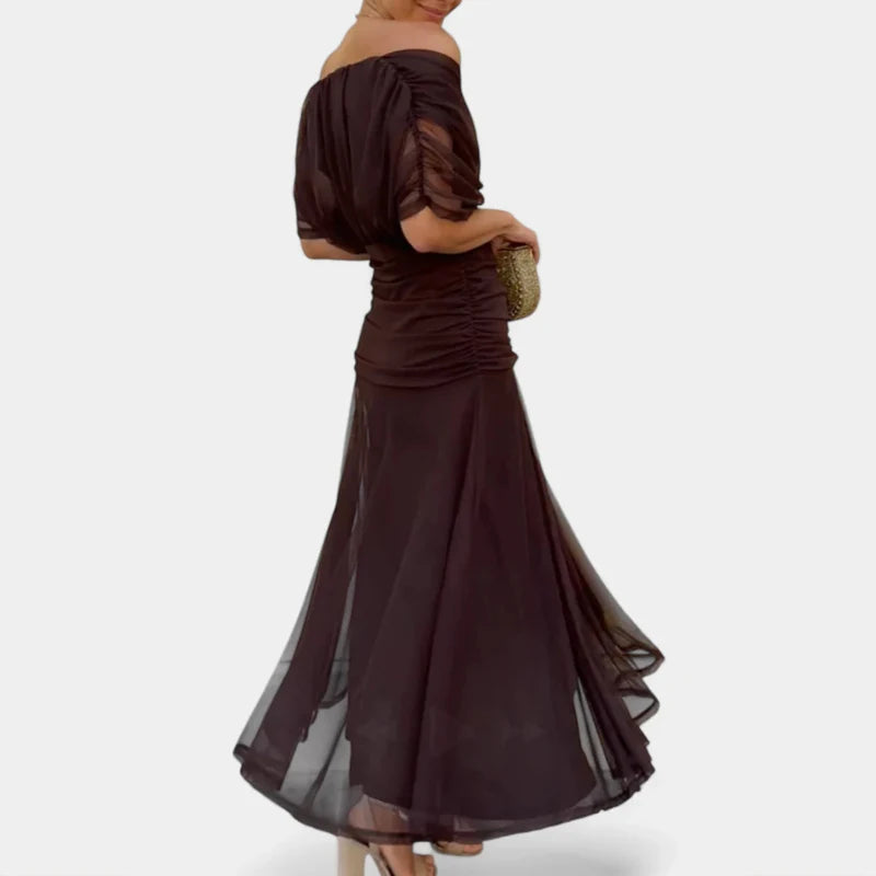 2025 Floral Print High Waist Pleat Party Dress Elegant Women Bat Sleeve Swing Party Dress Female Chest Low Cocktail A-Line Dress