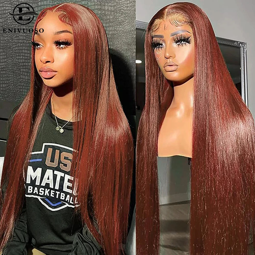 Long Straight 13X4 Lace Front Synthetic Hair Wig with Baby Hair Chocolate Brown Colored Silky Straight Lace Front Wigs For Women