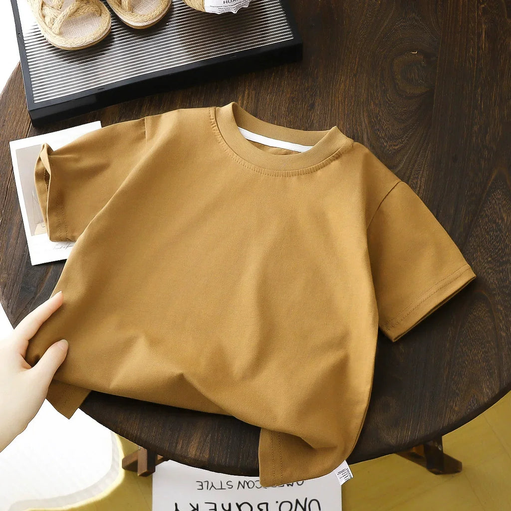 2025 Children's Cotton Short Sleeve White Red Black T-shirt Girls' Summer Baby Clothes Kids Boys' Tops