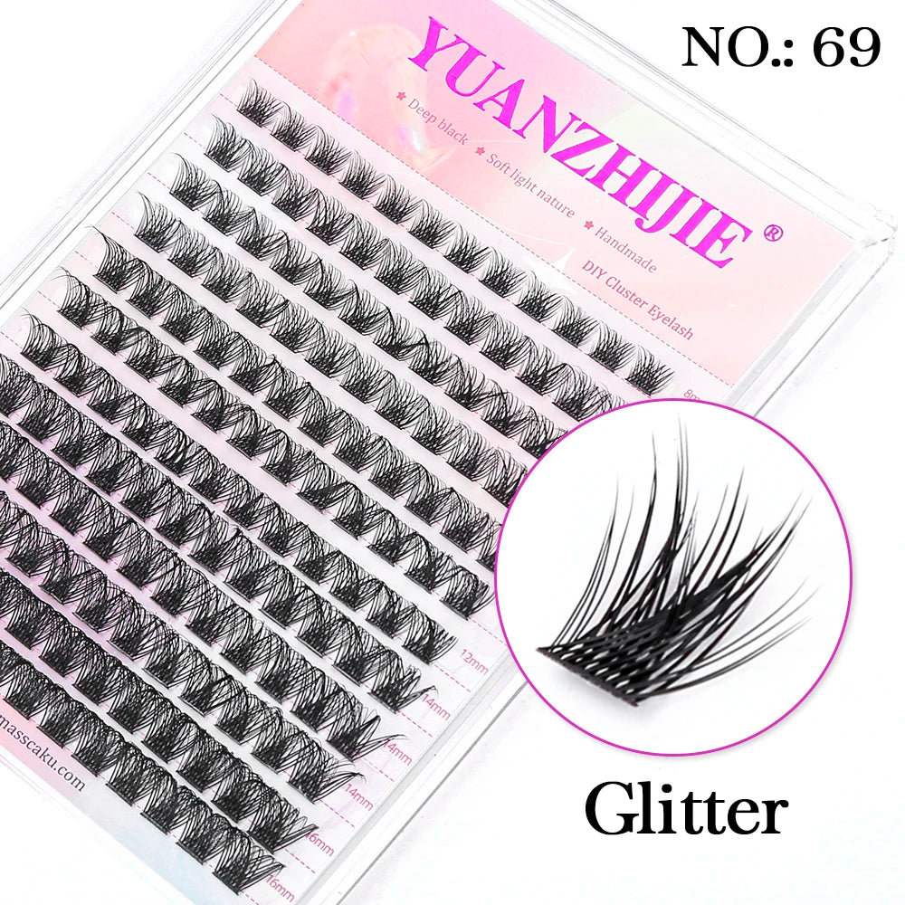 YUANZHIJIE DIY Cluster Eyelash Extension 12lines Dovetail Segmented Lashes Natural Lighter Bundle Makeup Supplies