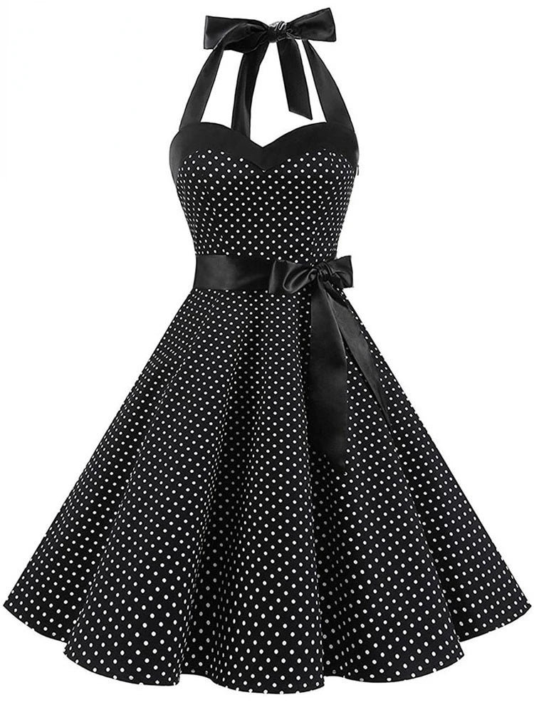 Elegant Women Pink Polka Dot Dress Summer Robe Hepburn 1950s 60s Vintage Sexy Halter Rockabilly Retro Party Dresses 2026 Vestido
