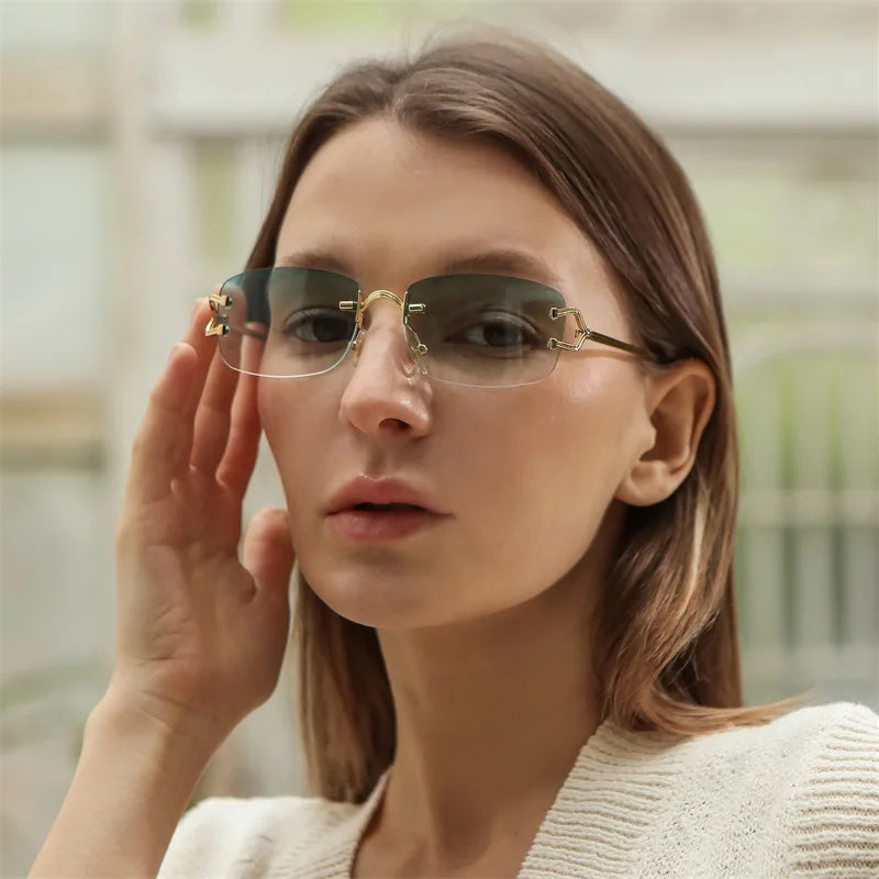 New Small Narrow Rimless Sunglasses Fashion Frameless Rectangle Tinted Lens Eyewear 90s Glasses for Women Men
