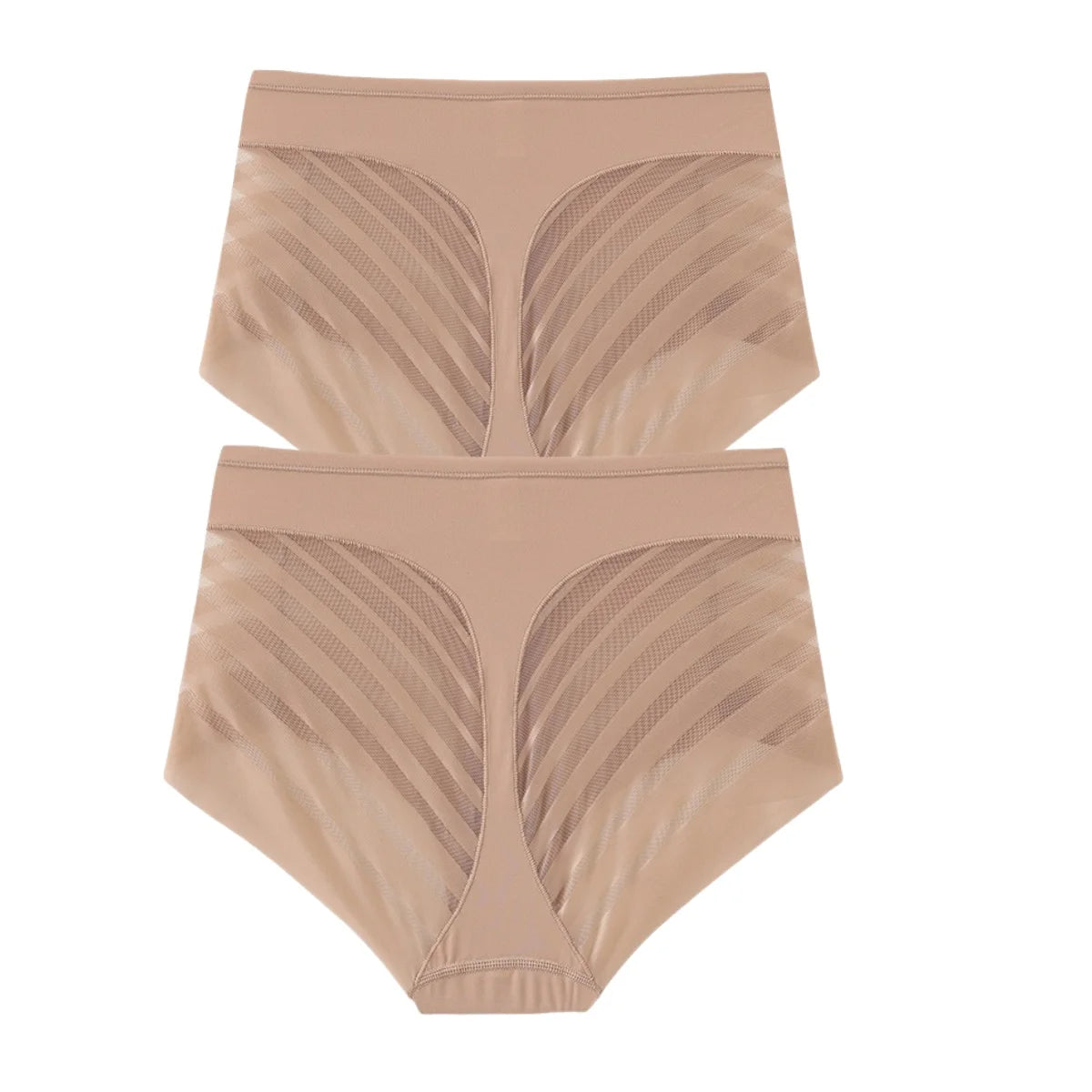 2Pcs/Set Women's Ice Silk Tummy Control Panties Mid Waist Mesh Splice Shaping Briefs Butt Lifter Slimming Soft Underwear M-3XL