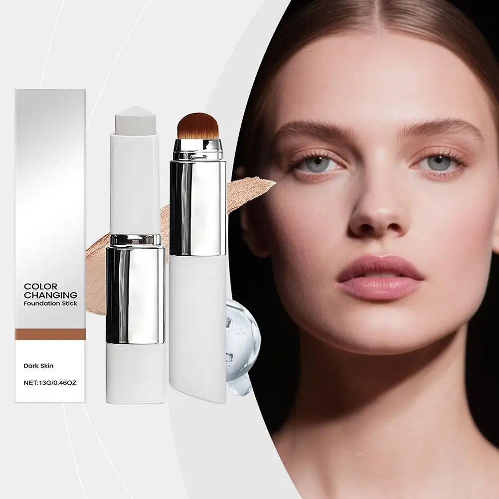 2-in-1 Color-Changing Foundation Stick Liquid Lightweight Moisturizing Brightening Foundation Color Changing For All Skin Types