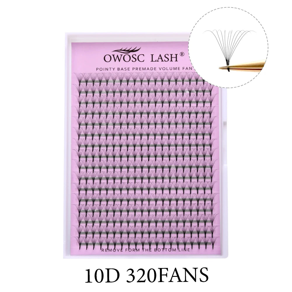 OWOSC Pointy Base Premade Volume Fans Eyelash Extension 3D/6D/8D/10D/12D/14D Individual Sharp Pointy Stem 320 fans Custom Logo