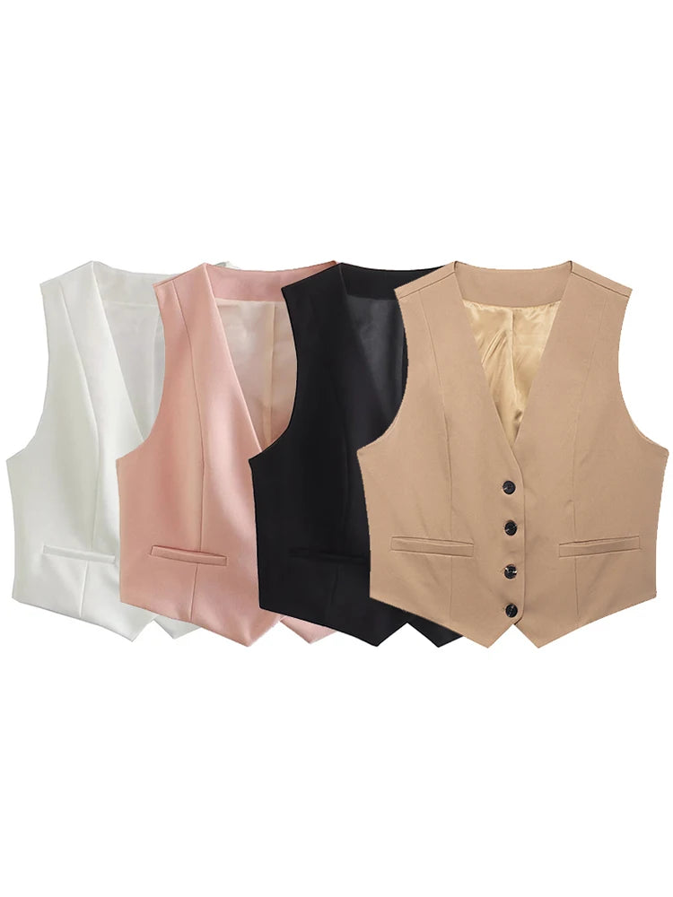 Willshela Women Fashion Solid Single Breasted Waistcoats Vest Vintage Sleeveless Jackets Female Chic Lady Tank Tops