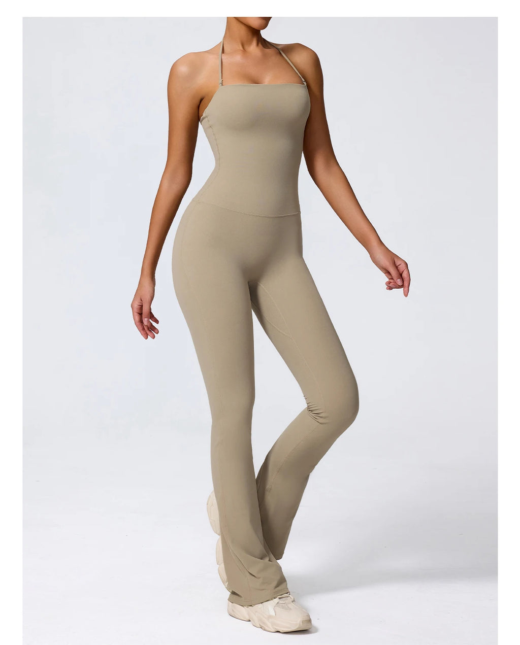 New Summer Women Sleeveless Yoga Jumpsuit Female Gym Flared Overalls Neck-hanging Backless Sportswear Sport Outfit For Woman