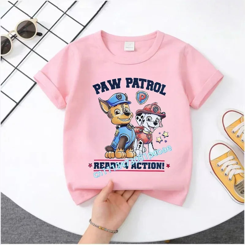 PAW Patrol Summer Short-Sleeved 1-12 Years Old Children's Pure Cotton T-Shirt Boys' Sports Shirt Girls' Casual Top Cartoon Print