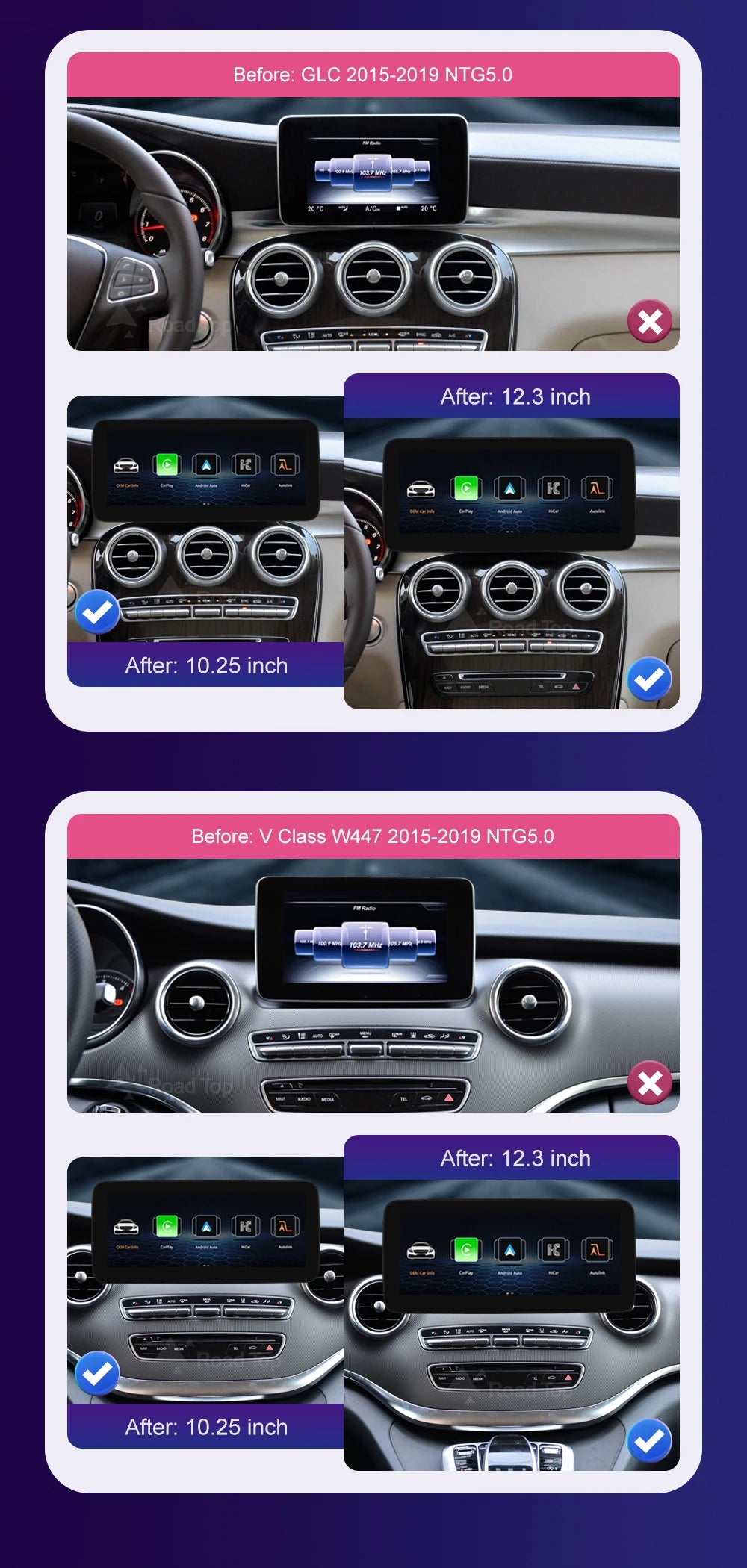 Wireless Carplay Linux Screen for Mercedes Benz W205 GLC A C V Class W447 CLA GLA 2015-2019 GPS With Android Auto Car Multimedia