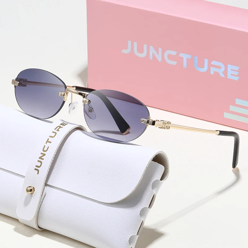 JUNCTURE Popular Fashion Oval Sun Glasses for Female Male Travel UV400 Shades Women Men Rimless Sunglasses Lentes De Sol Mujer