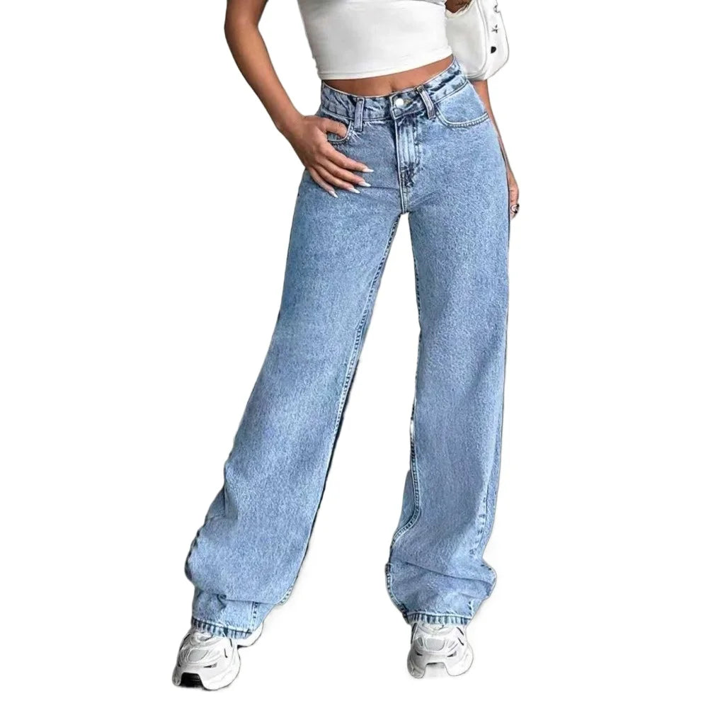 Women's High Waisted Baggy Jeans Denim Pants Y2K Aesthetic Vintage Design Loose Fit Comfortable Female Daily Casual Clothing