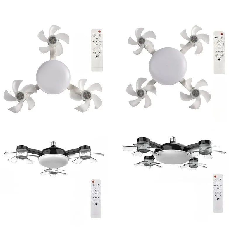 E27 Drone Ceiling Fan Light 3 Color Stepless Dimming Decorative Fanlight with Remote Control for Bedroom Living Room Kitchen